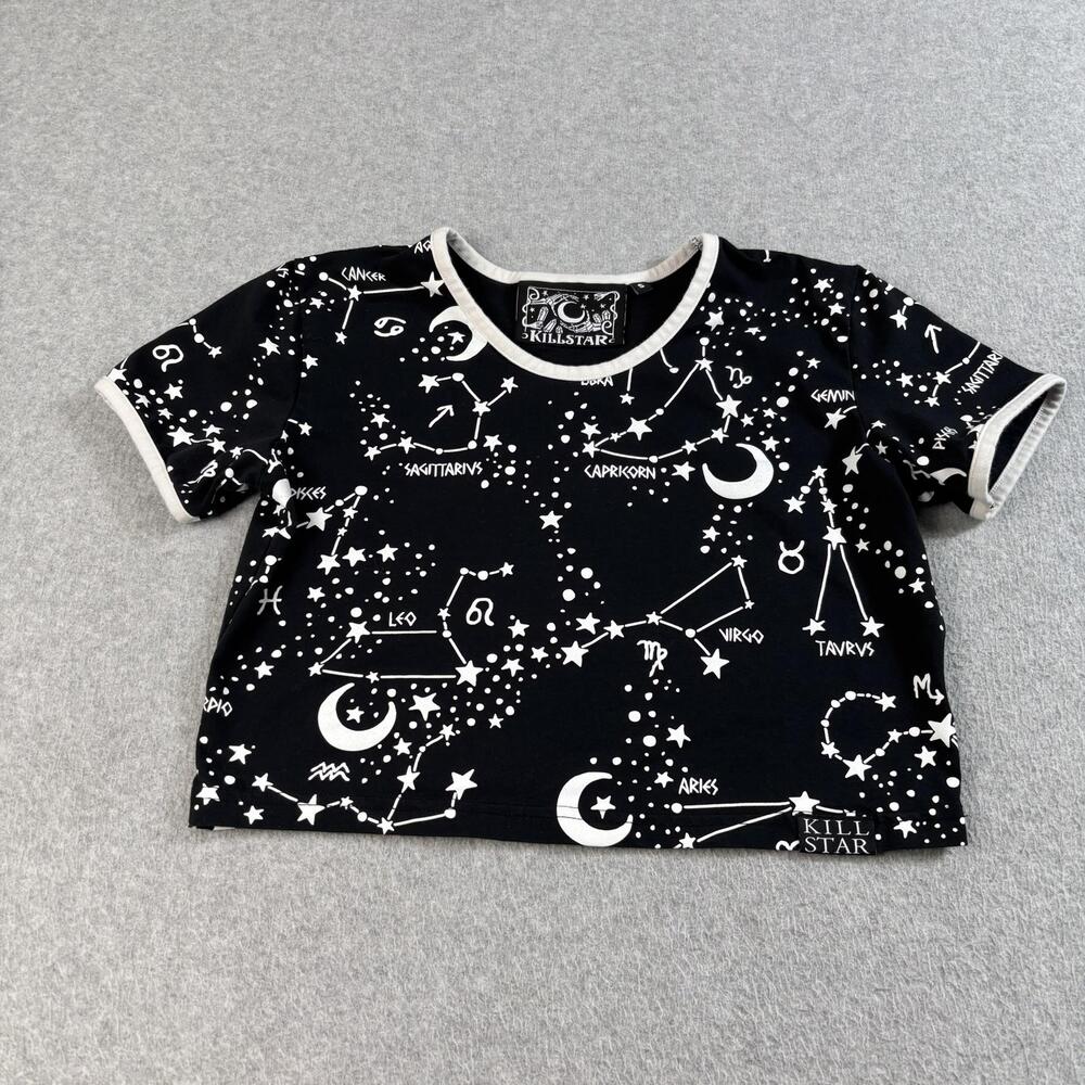 Killstar Shirt Womens Small Black Zodiac Constellation Crop Top Goth Astrology